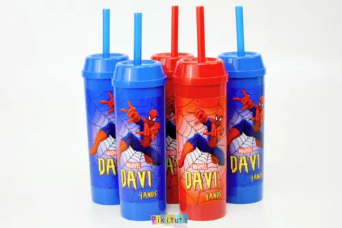 Copo Long Drink c/ canudo Homem Aranha