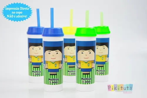 Copo Long Drink c/ canudo MineCraft Futebol