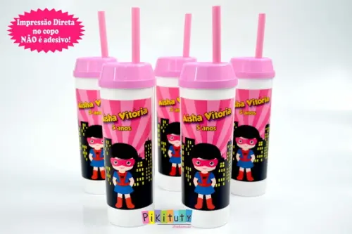 Copo Long Drink c/ canudo Mulher Aranha Baby