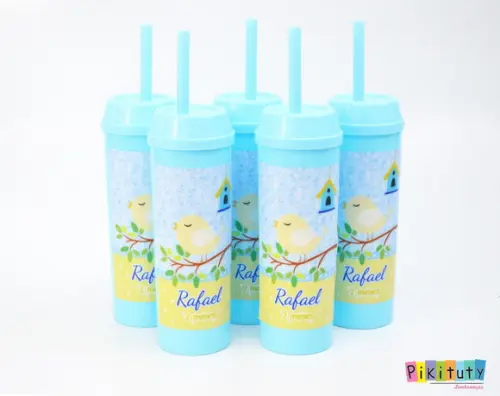 Copo Long Drink c/ canudo Passarinhos