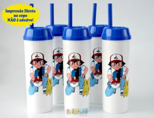 Copo Long Drink c/ canudo Pokemon