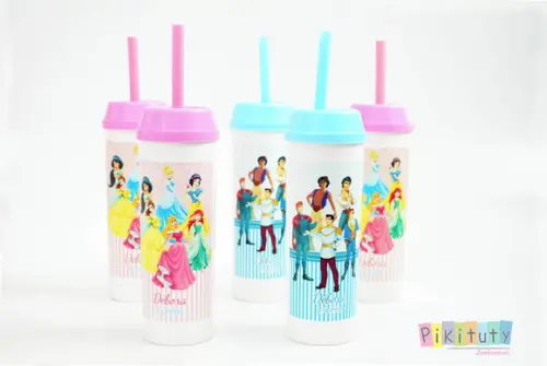 Copo Long Drink c/ canudo Princesas e Príncipes