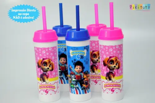 Copo Long Drink c/ canudo Patrulha Canina