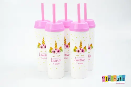 Copo Long Drink c/ canudo Unicórnio