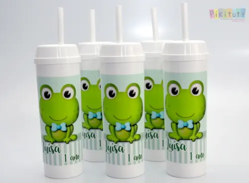 Copo Long Drink c/ canudo Sapinho Jardim para meninos
