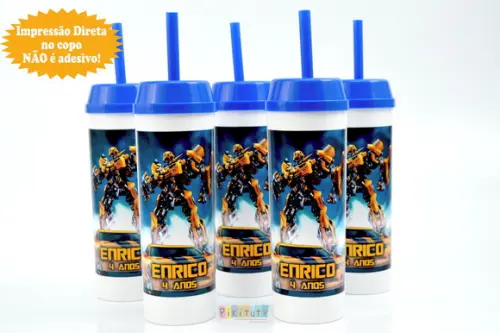 Copo Long Drink c/ canudo Transformers