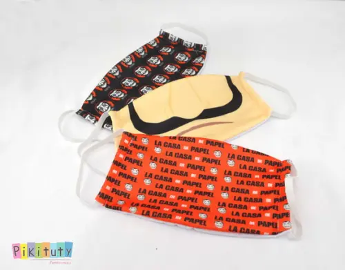 Kit 3 máscaras cirúrgicas em tecido Adu/inf La Casa de Papel