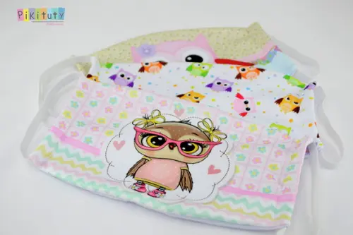 Kit 3 máscaras cirúrgicas em tecido Adul/Infantil Corujinha