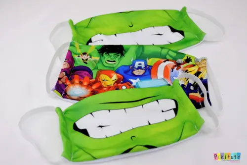 Kit 3 máscaras cirúrgicas em tecido Adul/Infantil Hulk