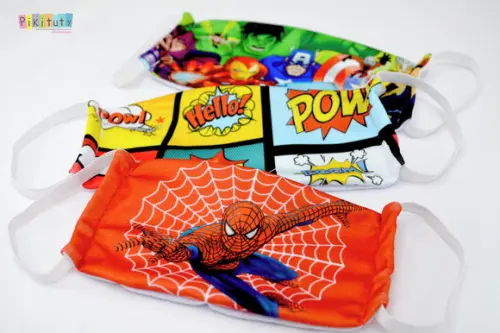 Kit 3 máscaras cirúrgicas em tecido Adul/Infantil Heróis