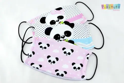 Kit 3 máscaras cirúrgicas em tecido Adul/Infantil Panda