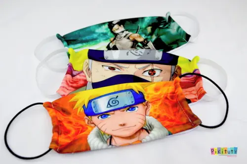 Kit 3 máscaras cirúrgicas em tecido Adul/Infantil Naruto
