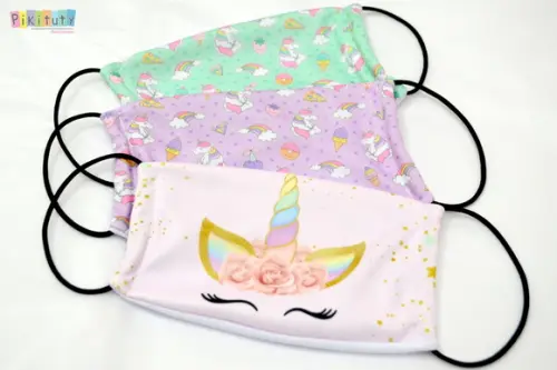 Kit 3 máscaras cirúrgicas em tecido Adul/Infantil Unicórnio