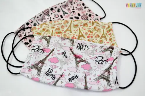 Kit 3 máscaras cirúrgicas em tecido Adulto/Infantil Paris