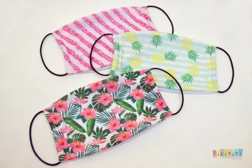 Kit 3 máscaras cirúrgicas em tecido Adulto/Infantil Tropical