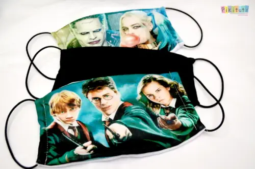 Kit 3 máscaras cirúrgicas em tecido Harry Poter e Esquadrão