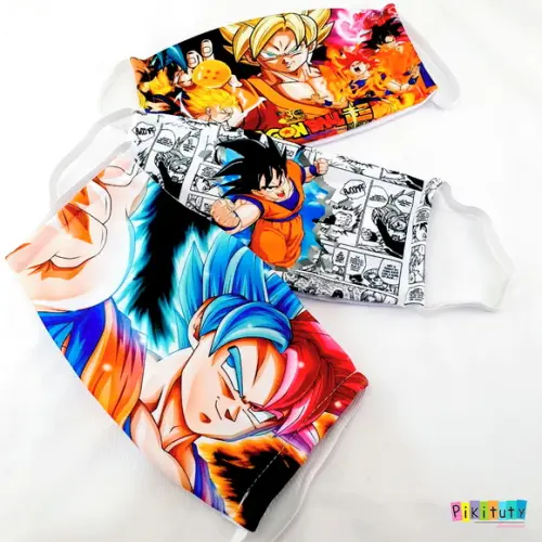 Kit 3 máscaras em tecido Adul/Infantil Dragon Ball