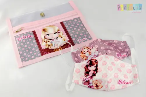 Kit c/ 1 Porta máscara + 2 máscaras de proteção Jolie