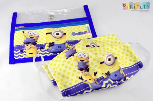 Kit c/ 1 Porta máscara + 2 máscaras de proteção Minions