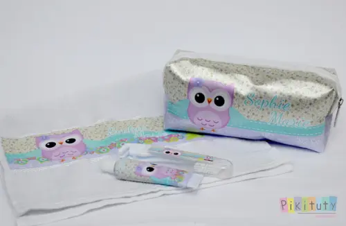 Kit Dental + Necessaire + Toalha Coruja