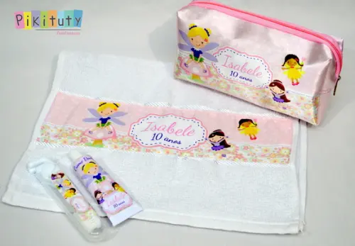 Kit Dental + Necessaire + Toalha Fadas