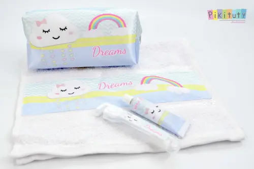 Kit Dental + Necessaire + Toalha Chuva de Amor