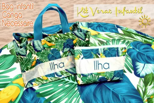 Kit Verão Infantil: Canga + bolsa bag + necessaire