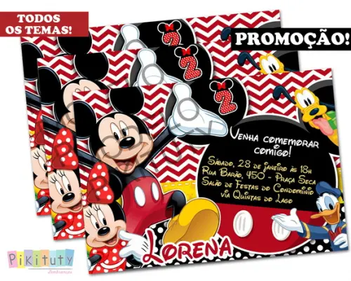 Promoção! Convite 10x7 - Turma do Mickey