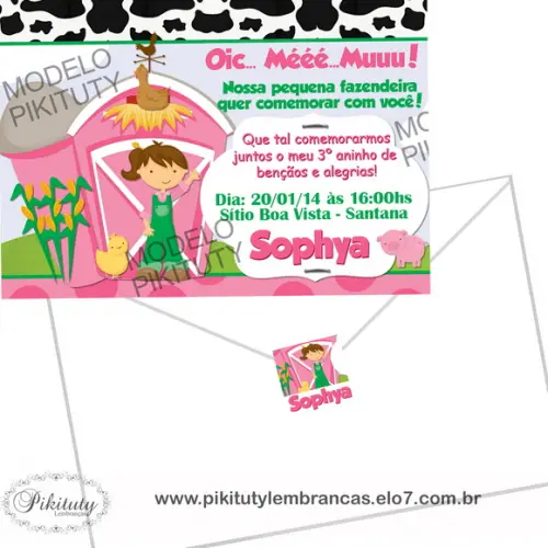 PROMOÇÃO!KIT CONVITE 10X7 FAZENDA MENINA