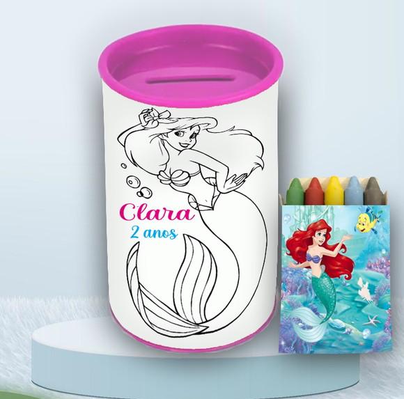 Cofrinho de Colorir + Giz de Cera da Sereia Ariel