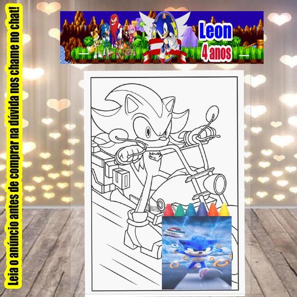 Kit Colorir Desenhos e Dgiz de Cera do Sonic