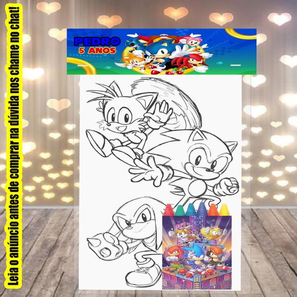 Kit Colorir Desenhos e Giz de Cera Sonic