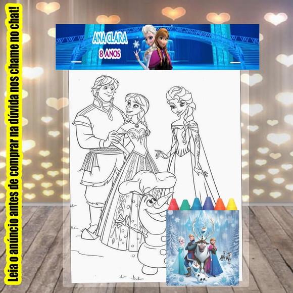Kit Desenhos de Colori com Giz de Cera Frozen