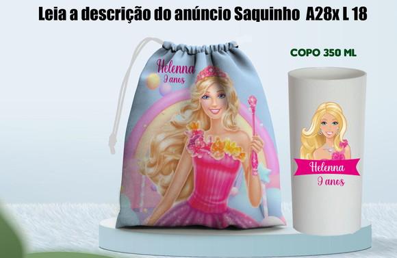 Kit Lembrancinha Barbie Saquinho Surpresa e Copo Long Drink