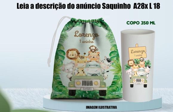 Kit Lembrancinhas Safari Baby Saquinho Surpresa e Copo