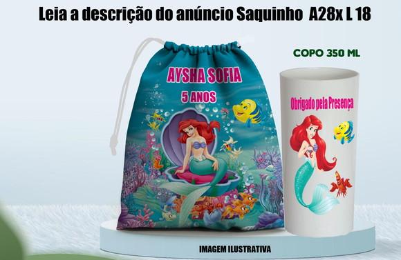 Saquinho Surpresa + Copo Long Drink Personalizado da Ariel