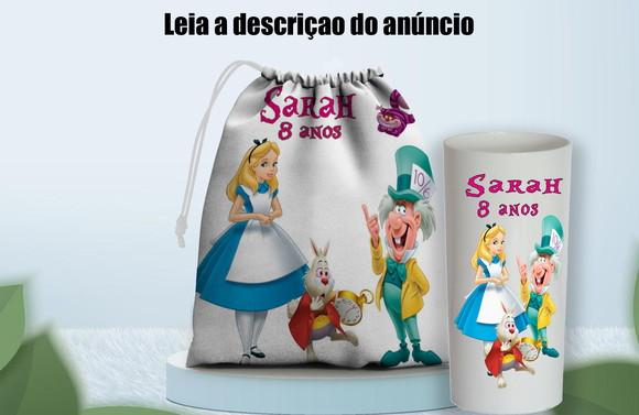 Saquinho Surpresa e Copo Long Drink da Alice