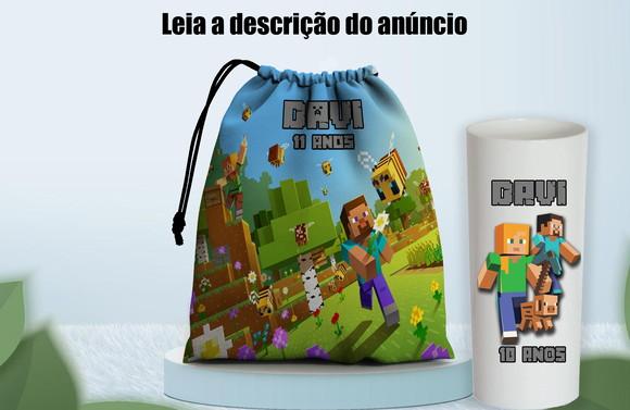 Saquinho Surpresa e Copo Long Drink do Minecraft