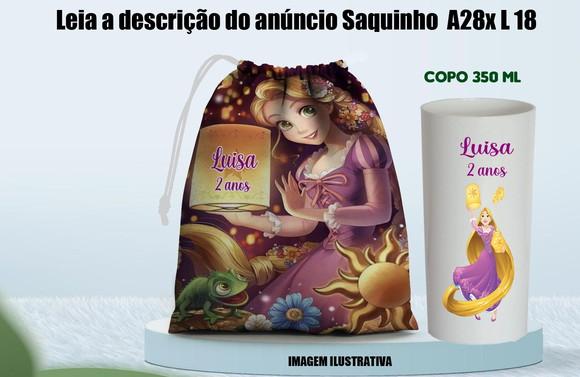 Saquinho Surpresa Personalizado + Copo Long Drink Rapunzel