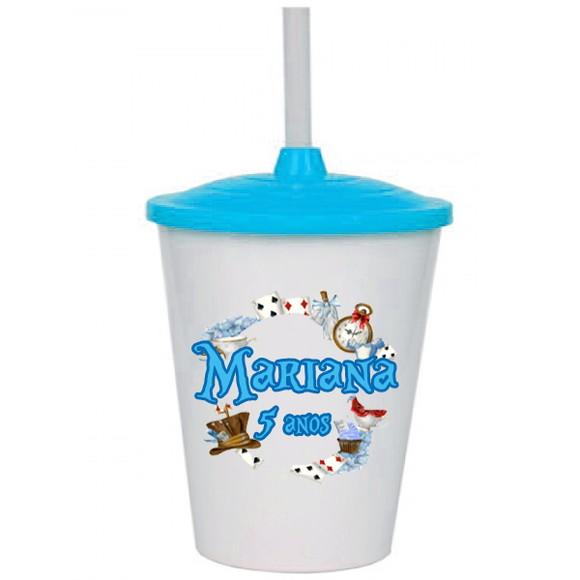 Copo Twister com Tampa e Cando Alice no Pais das Maravilhas
