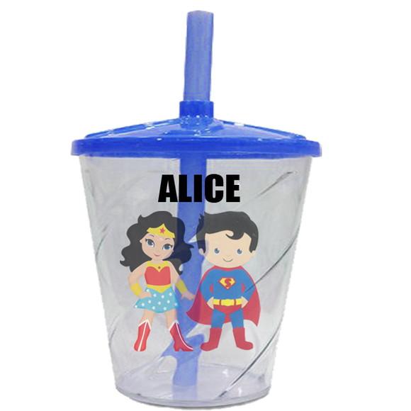 Copo Twister Personalizado Mulher Maravilha e Super Homem