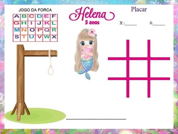 Jogo da Velha e Forca Personalizado Sereia Baby