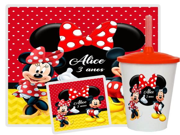 Kit Jogo Americano e Copo Twister da Minnie e Mickey
