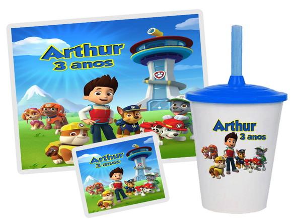 Kit Jogo Americano e Copo Twister da Patrulha Canina