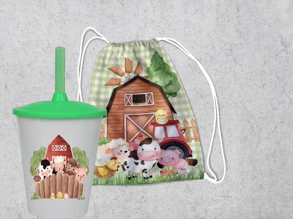 Kit Lembrancinhas Fazendinha Mochila 34x24+copo Twister