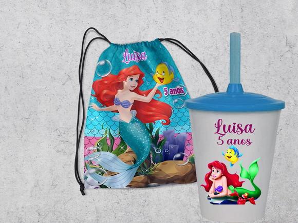 Kit Mochila + Copo Twister para Lembrancinhas da Ariel
