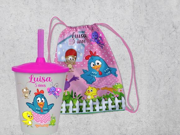 Kit Mochila +copo Twister Lembranças Galinha Pintadinha