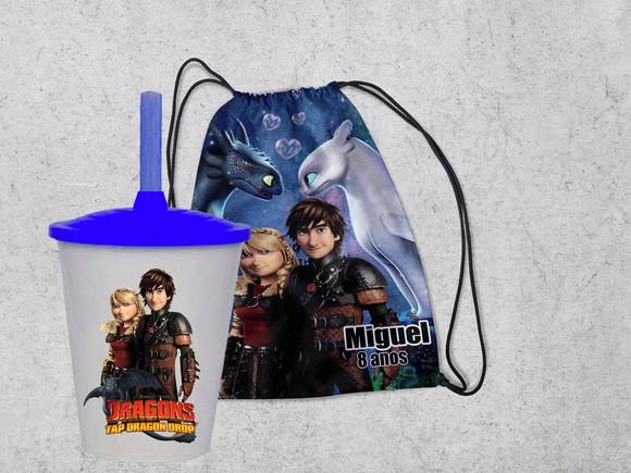 Kit Mochila e Copo Twister Como Treinar o Seu Dragão