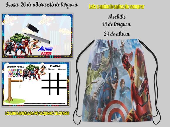 Kit Mochilinha e Lousa Frente e Verso Vingadores Marvel