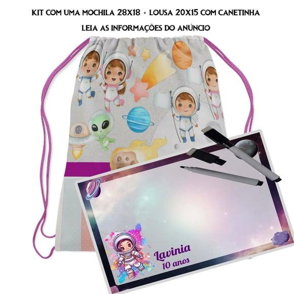 Kit Mochilinha e Lousa Mágica Personalizada Astronauta